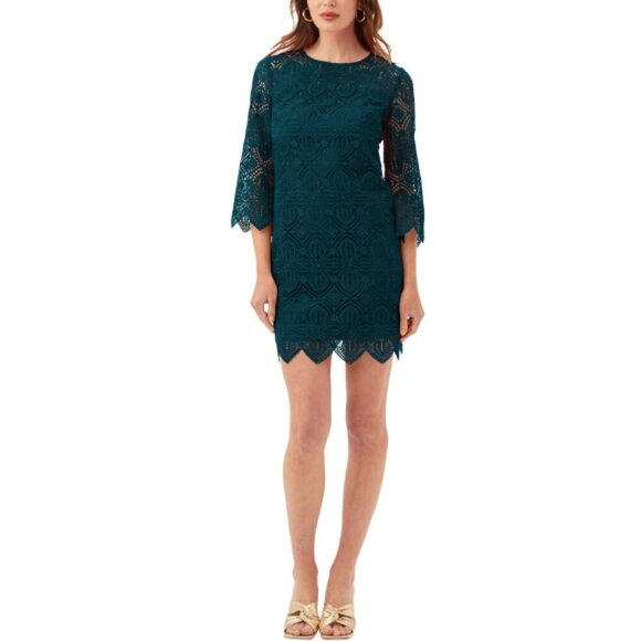 Trina Turk 'Atlantic' Lace-Overlay Shift Dress, Pool Teal - Picture 1 of 2